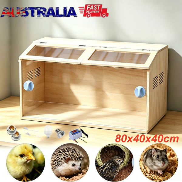 80CM Chick Brooder Box Wood with Digital Thermostat for Chicks Quail Hamsters AU