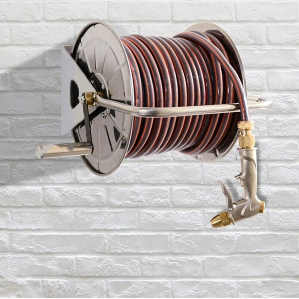 1/2'' X 60M Water Hose Reel Rack Stainless Steel Portable Pipe Holder Storage AU