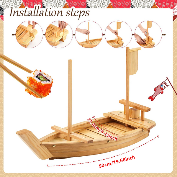 Serving Sushi Boat Tray Platter 50CM Wooden Bamboo Nautical Decor Food Display