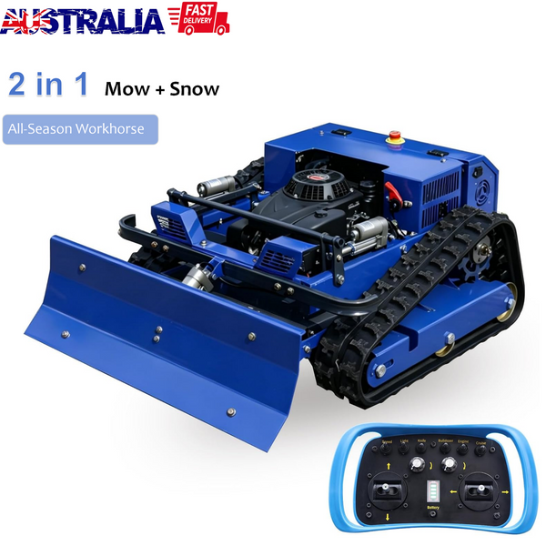 RC Petrol Lawn Mower with Snow Blade Tracked Mower & Snow Shovel 224cc 9HP AU