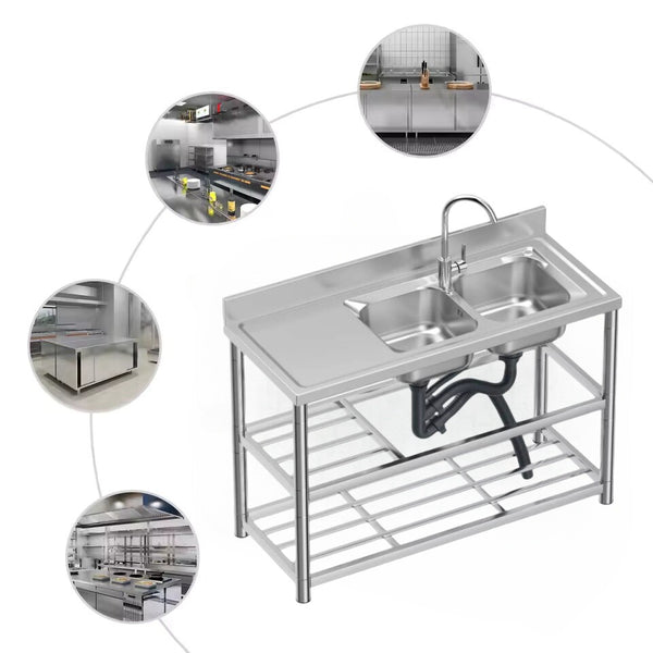 Stainless Steel Kitchen Bench Work Table Commercial Sinks Splashback 120cmX80cm