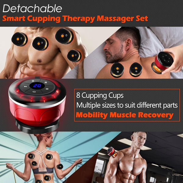 Electric Cupping Therapy Smart Scraping Massager Set 8 Massage Cups Red Light