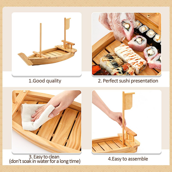Serving Sushi Boat Tray Platter 50CM Wooden Bamboo Nautical Decor Food Display