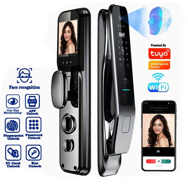Smart Door Lock Video Voice Intercom Camera Fingerprint Unlock with 14 languages