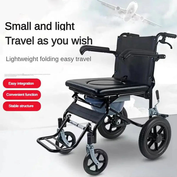 2 in 1 Foldable Shower Chair Disabled Bedside Commode Wheelchair Toilet Chair