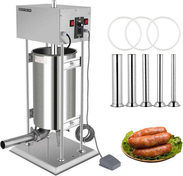 15L Electric Sausage Filler 5 Nozzles Sausage Maker Meat Stuffer Stainless Steel