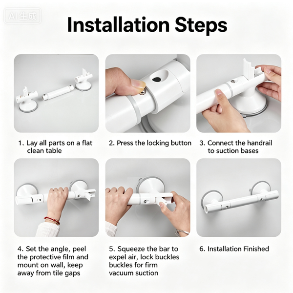 45cm Grip Suction Handle Shower Tub Bathroom Cups Bath Door Handle Max Load 50kg