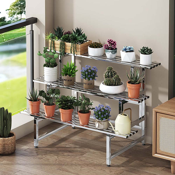 3-tier Large Garden Pot Plant Stand Outdoor Rust Proof Stainless Steel 120x75cm