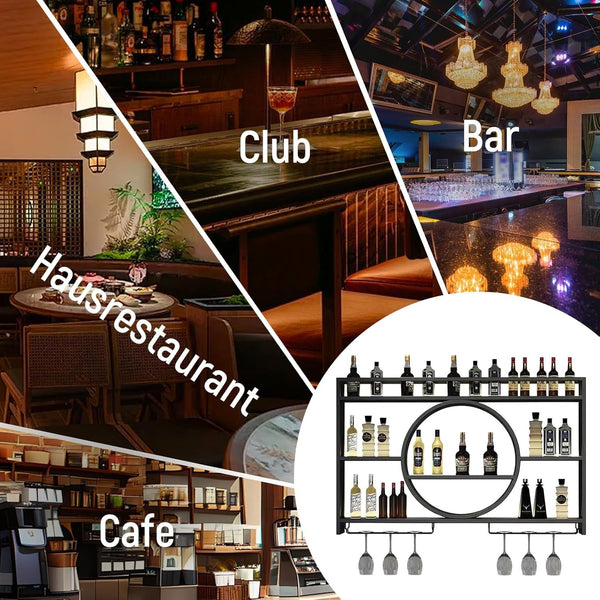 3-Tier Metal Wine Rack w/ LED Light Wine Bottle Shelf For Home Bar Display 1.2m