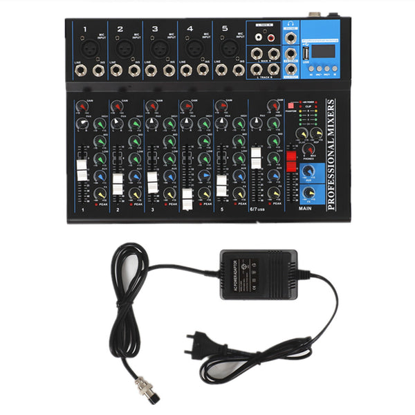 7 Channel Bluetooth Mixer DJ Live Studio Audio Mixer USB Console Amplifier AUX