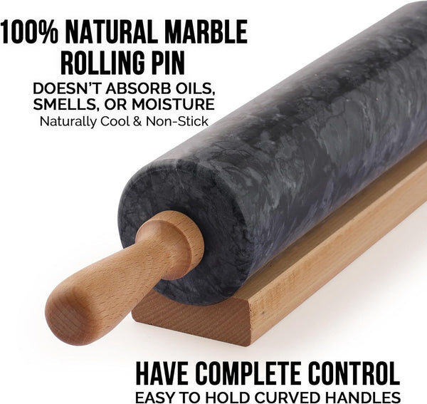 Marble Rolling Pin Wooden Handle for Baking Pizza Bread Kitchen Dough Roller