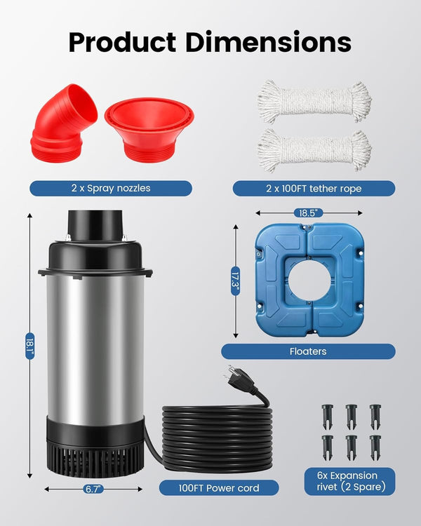 25000GPH Fountain Aerator Large Water Pond Pump Floating Fountain Circulation AU