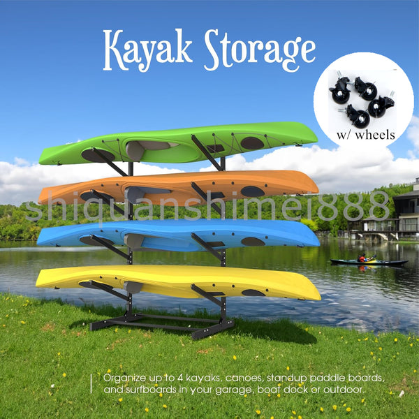 4 Tiers Heavy Duty Freestanding Kayak Surf Board Storage Rack for Kayaks Canoe