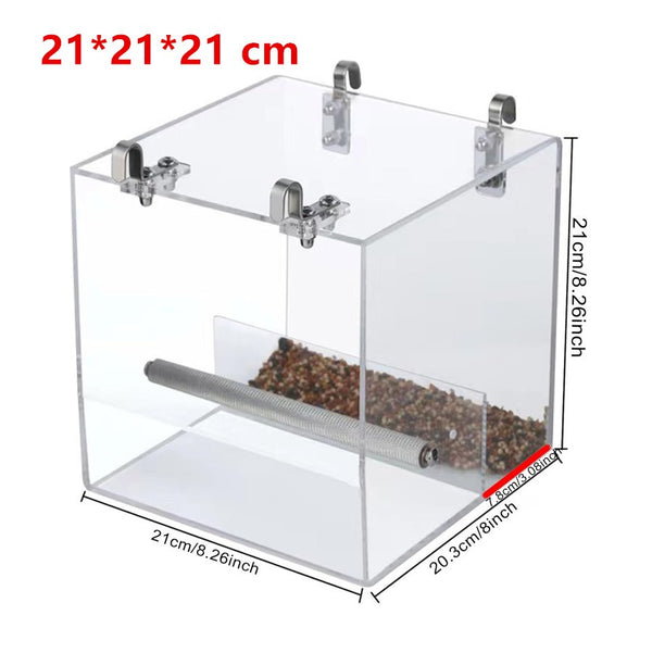 Acrylic Parrot Feeder Parrots Perch Stand Cage Automatic Bird Feeder Transparent