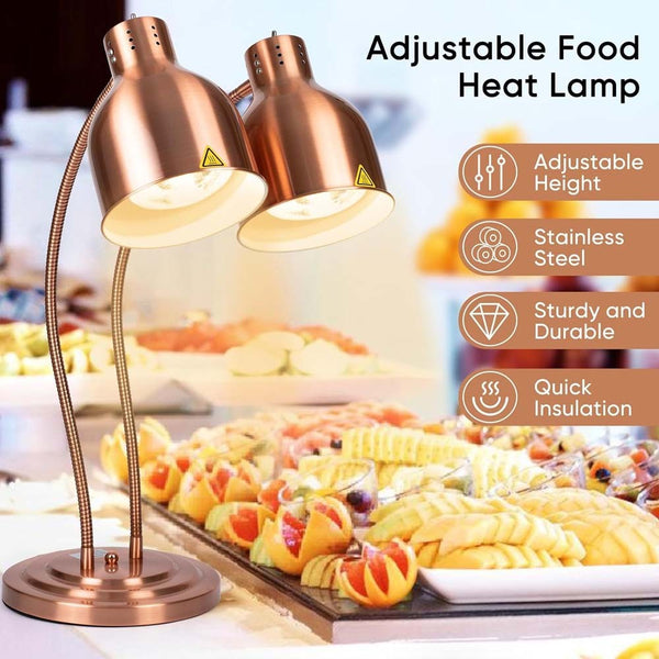 Food Heat Lamp 2 Head Stainless Steel Commercial Food Warmer Lamp 540° Rotation