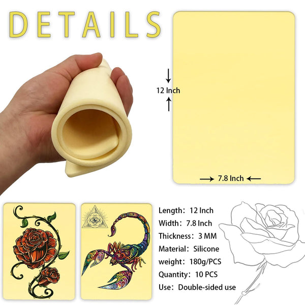 5/10PCS Tattoo Practice Fake Skin A4 3mm Thick  Reusable Silicone Double Sided