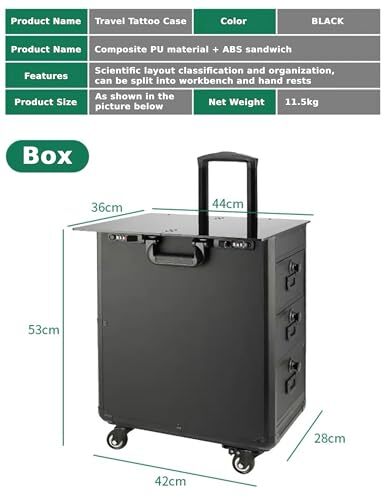 Tattoo Travel Case 5 In 1 Rolling Makeup Workstation with Armrest Stand 3 Drawer