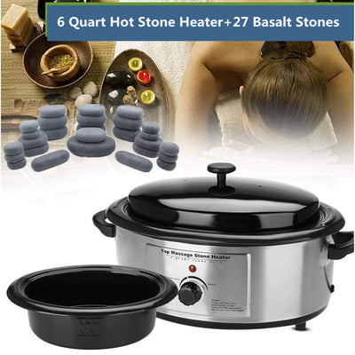 6 Quart Hot Stone Heater Kit Massage Stone Warmer With 27 Basalt Stones For SPA