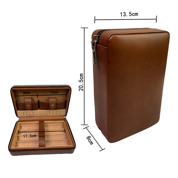 4-Finger Cigar Humidor Travel Cigar Case Holder Storage Wood Leather Box Gift AU