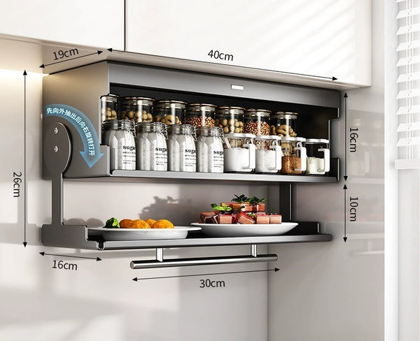 Pull-Down Kitchen Organiser 3 Tiers Spice Rack Storage Shelves Wall-Mounted AU
