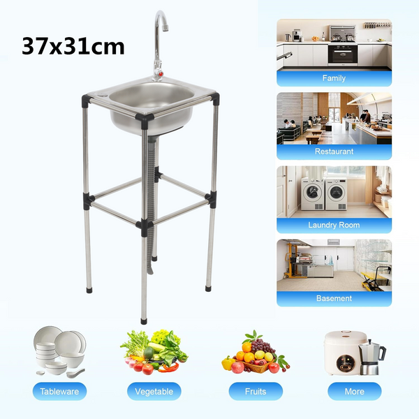 Free Standing Stainless Steel Vegetables Wash Basin Kitchen Sink with Bracket AU