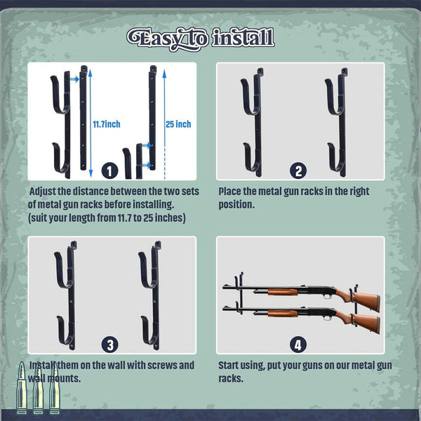 2Pack Metal Gun Racks Adjustable Wall-mounted for Two-gun Tools Cars Rear Window
