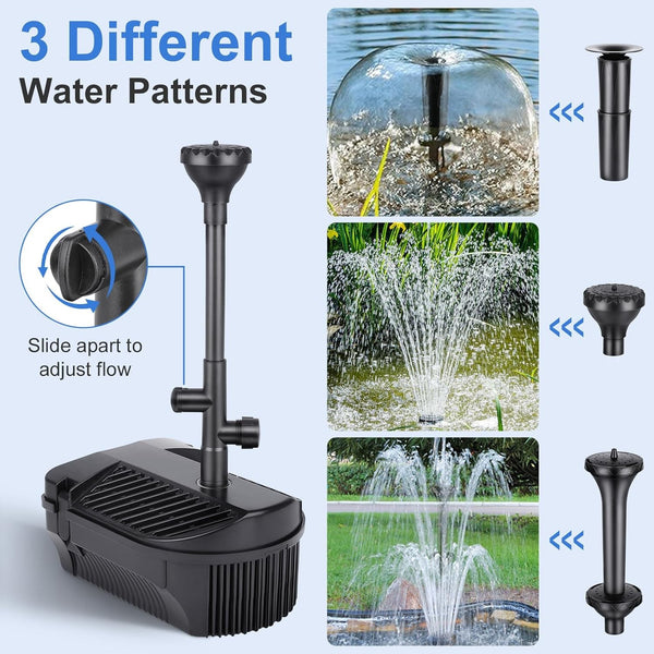 1000L/H Large Water Fountain Pump Pond Pump Fountain Kits Adjustable Water Flow