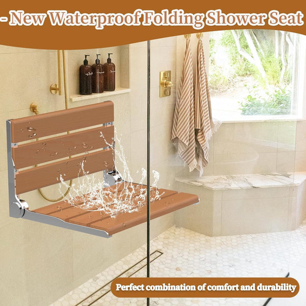 Foldable Wall-Mount Shower Seat Fold Down Shower Bench Chair for Elderly 440lbs