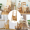 4in1Wooden Folding Library Ladder Chair Multifunctional Step Stool Display Stand