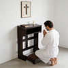 Wood Prayer Bench Stool Kneeler with Shelf and Cushion Church Prayer Table Chair