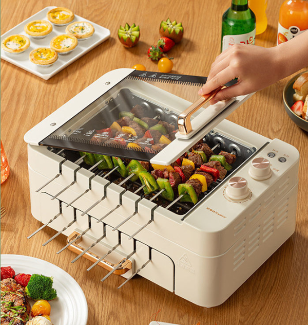 1000W Smokeless BBQ Grill Stove Auto Rotating Skewers Barbecue Grill Baking Pan