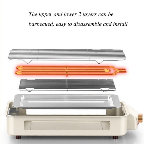 Electric BBQ Grill 2 Tier Smokeless Barbecue Pan Stove with Grill Plate & Trays