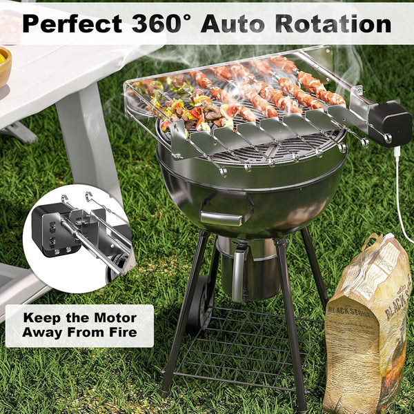 Electric BBQ Skewer Turner Automatic Rotating Grill Shish Kabob Set w/ 10 Skewer