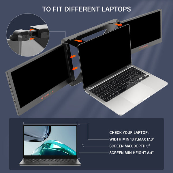 Laptop Screen Extender Triple-fold 11.6 In FHD 1080P Portable Monitor Extended