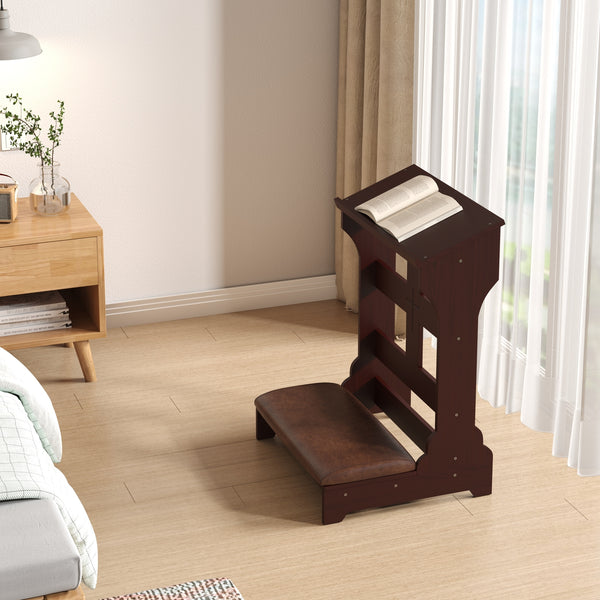 Wood Prayer Bench Stool Kneeler with Shelf and Cushion Church Prayer Table Chair