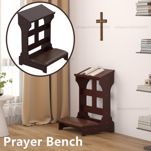 Wood Prayer Bench Stool Kneeler with Shelf and Cushion Church Prayer Table Chair