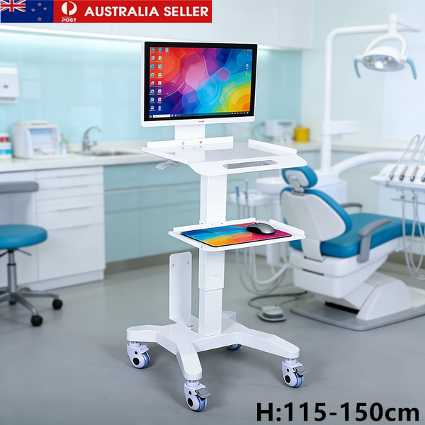 Medical Trolley Cart Height Adjustable with Laptop Tray Oral Scanner Holder AU