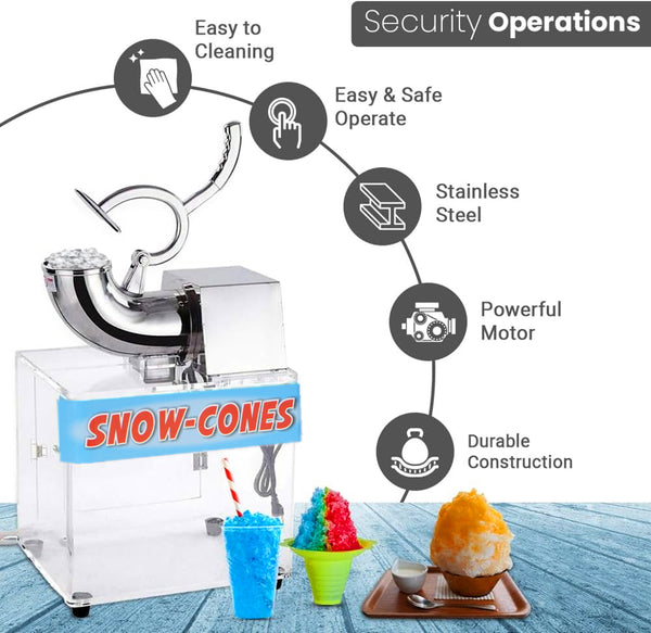 200W Electric Ice Shaver Machine Snow Cone Machine  Acrylic Crushed Ice Maker