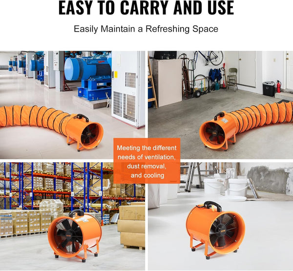 12'' Pipe Axial Fan Portable w/ 5m Hose&Handle Exhaust Fan for Spray Booth Paint