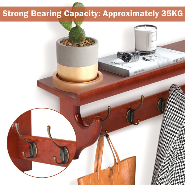5 Hooks Wall Mounted Coat Rack Wooden Vintage Entryway Hat Clothes Organizer