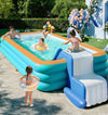 118" Inflatable Swimming Pool with Sun Shade Large Slide Kits Kids Water Playing