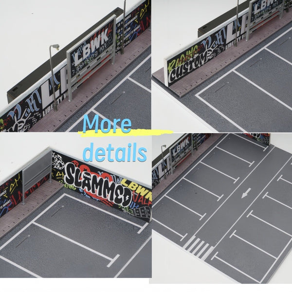 1:64 Diorama Open Air Car Parking Lot Model LED Lighting Car Garage Scene Model
