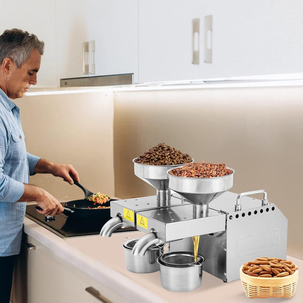 Electric Oil Press Machine 1500W Double Outlets Stainless Steel Oil Expeller AU