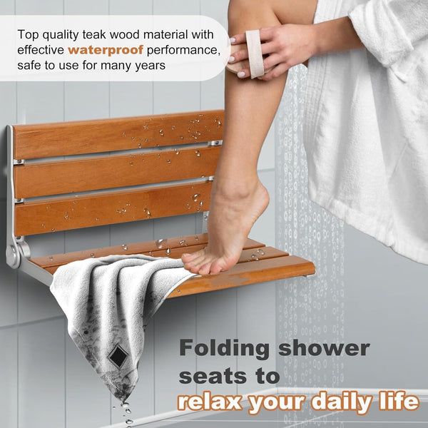 Foldable Wall-Mount Shower Seat Fold Down Shower Bench Chair for Elderly 440lbs