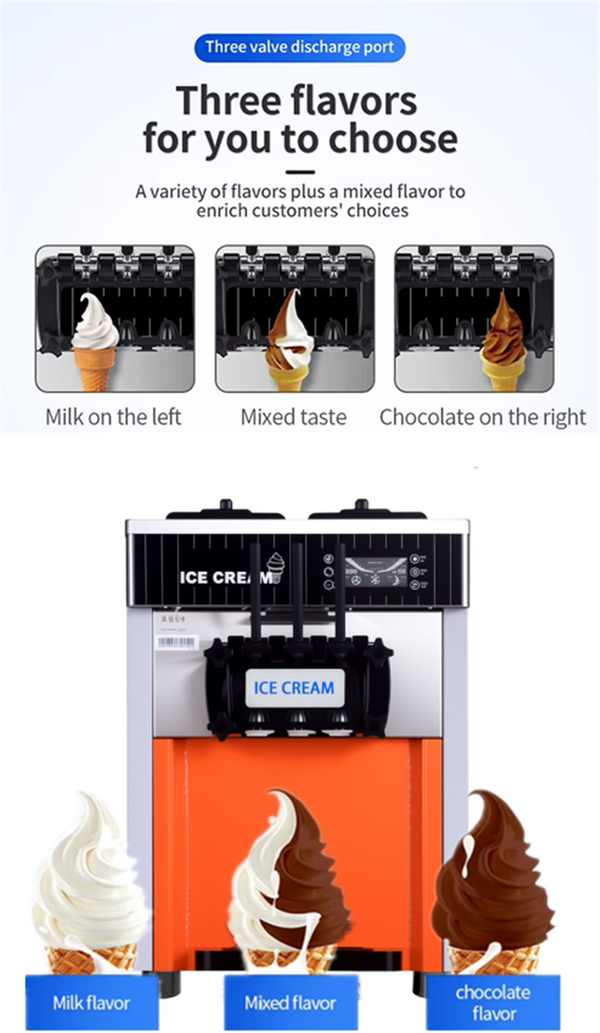 Countertop Soft Serve Commercial Ice Cream Machine 2300W 3 Flavors Machine