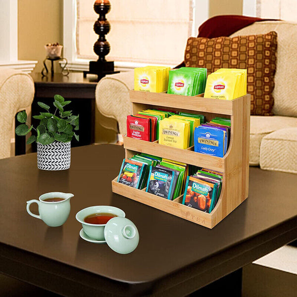 3 Layers Bamboo Tea Bag Caddy Box Storage 3 Layer Bamboo Tea Bag Organizer Boxes