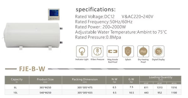 10L Caravan RV HOT Water Heater Electric 12V-240V AC/DC Dual Voltage LCD Display
