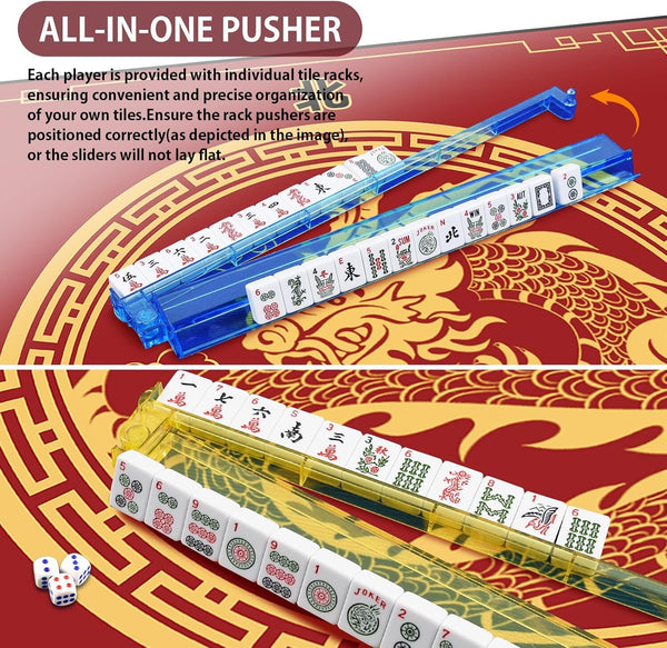 American Mahjong Set 166 Tiles 4 Pushers Racks Portable MahJong Travel Soft Bag