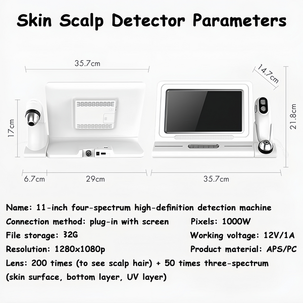 11 Inch LCD Scalp Skin Hair Follicle Detector HD Visual Skin Analyzer 50x/200x