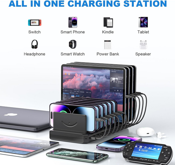 10 Port USB Charge Hub Station Multi-Device Charging Dock for Phones iPad Tables
